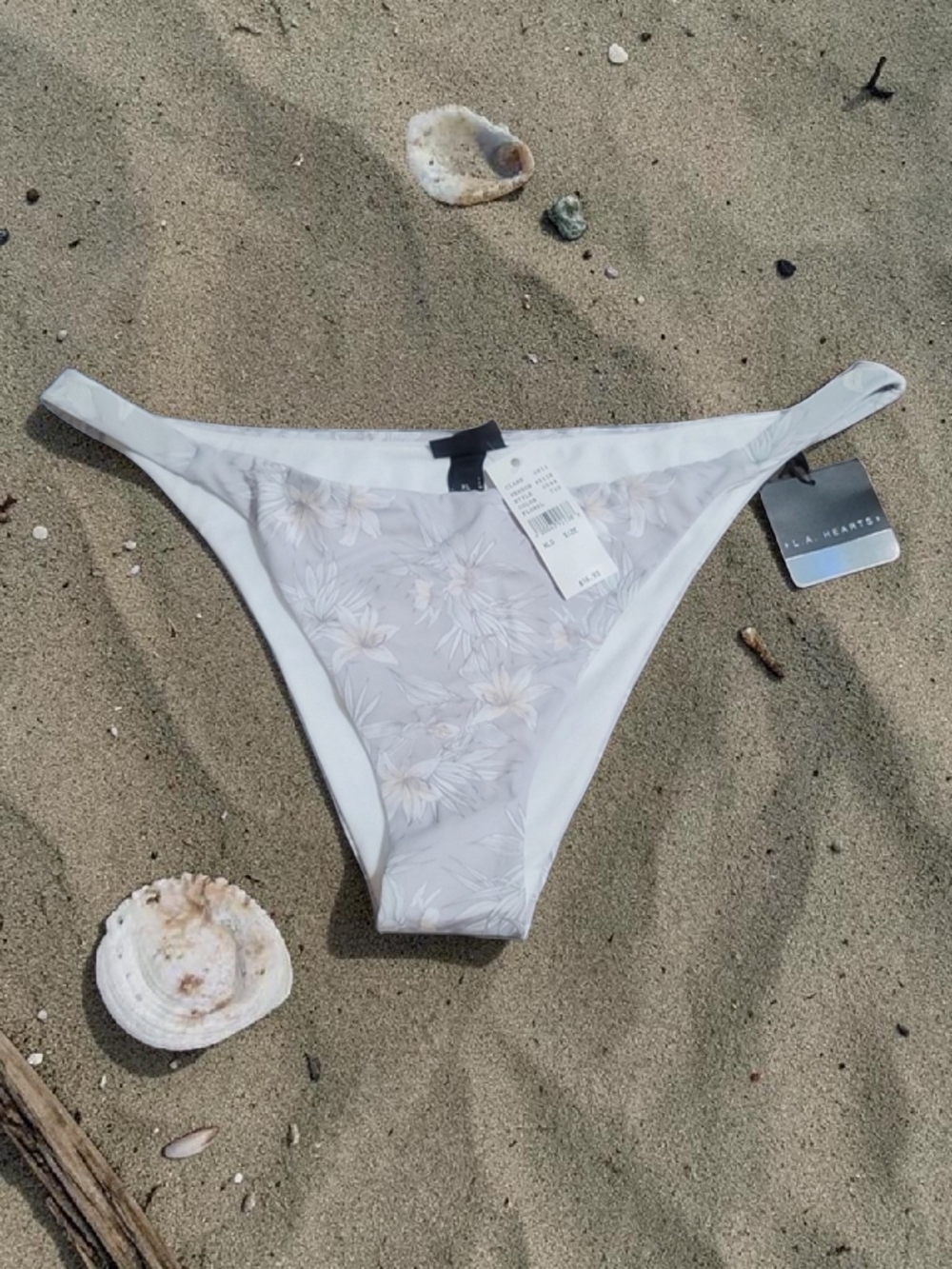 La Hearts Floral Bikini Bottoms in Light Gray and Cream